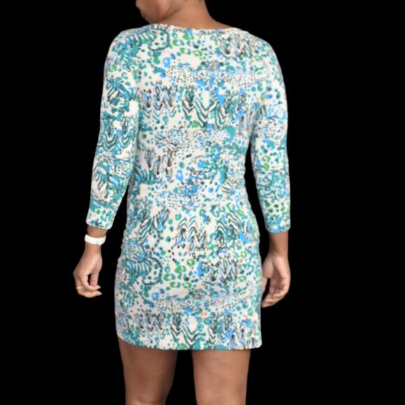 Lilly Pulitzer Corine Dress Green Sea Oat Escapades Animal Print Mini Size XS - Picture 3 of 12